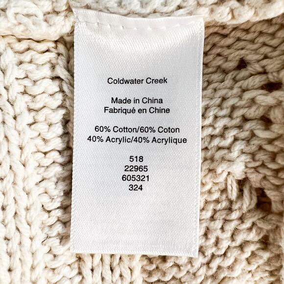 Coldwater Creek Cardigan Womens M Cable Knit Chunky Fall Crochet Boho Fisherman - Picture 5 of 6